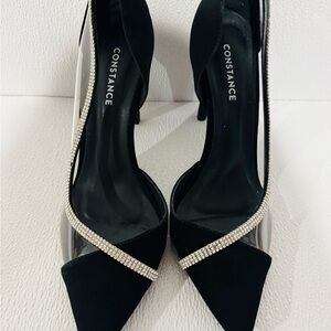 Black Rhinestone Pointed Toe Stiletto Heels Women’s Size 11 Wide Brazil